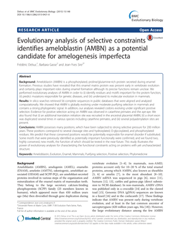 Evolutionary Analysis of Selective Constraints Identifies Ameloblastin