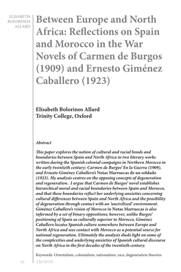 Reflections on Spain and Morocco in the War Novels of Carmen De Burgos (1909) and Ernesto Giménez Caballero (1923)