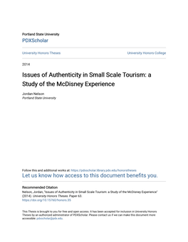 Issues of Authenticity in Small Scale Tourism: a Study of the Mcdisney Experience