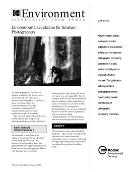 Environment INFORMATION from KODAK J-300 $10.00 Environmental Guidelines for Amateur Photographers Kodak’S Health, Safety