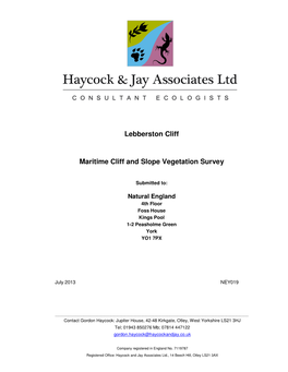 Lebberston Cliff Maritime Cliff and Slope Vegetation Survey 2013
