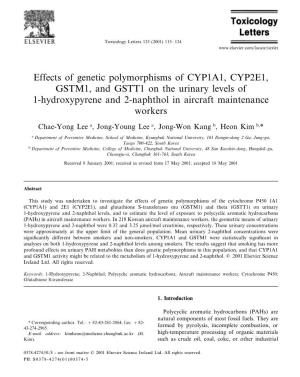 Effects of Genetic Polymorphisms of CYP1A1, CYP2E1, GSTM1, and GSTT1 on the Urinary Levels of 1-Hydroxypyrene and 2-Naphthol in Aircraft Maintenance Workers