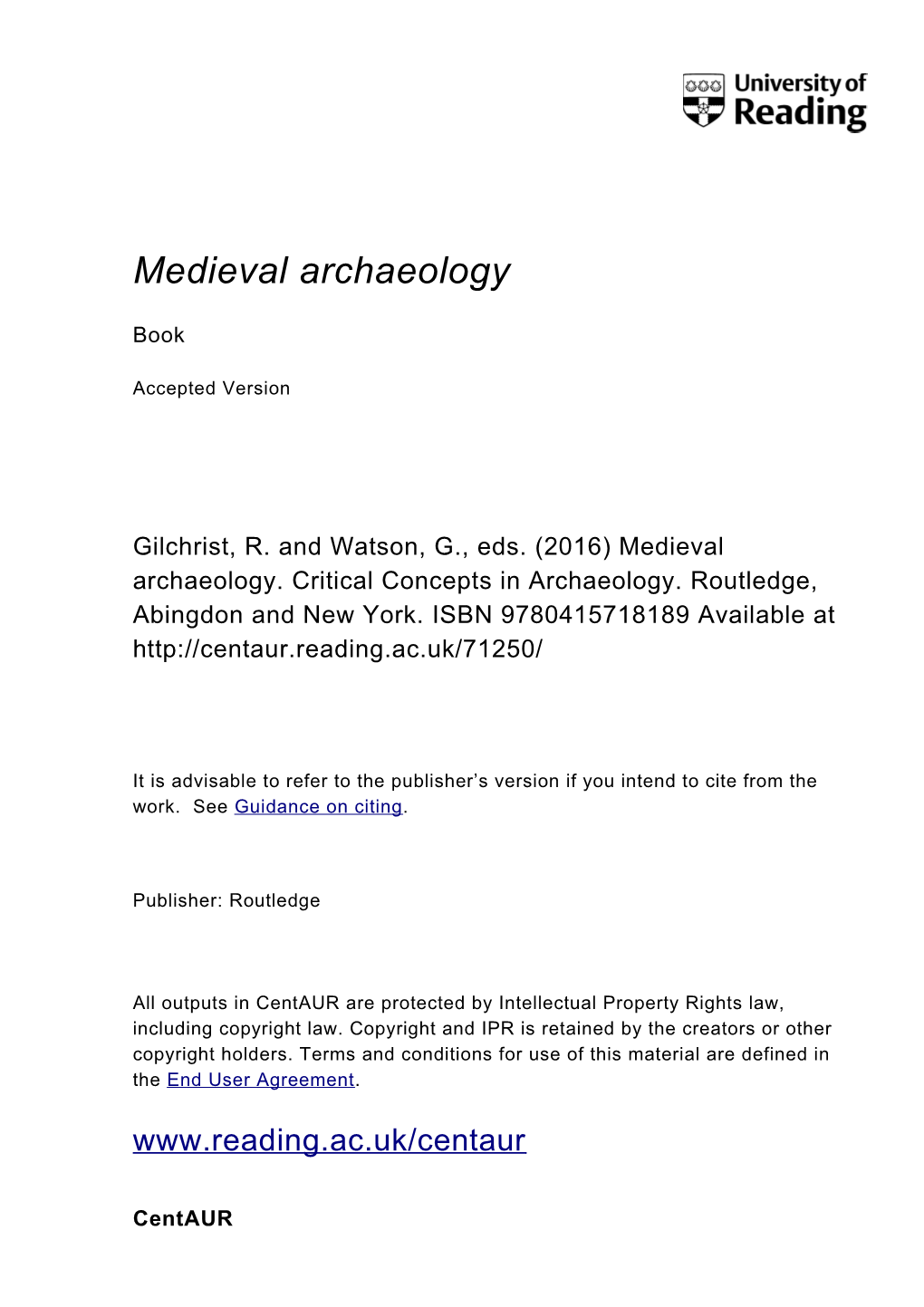 Medieval Archaeology