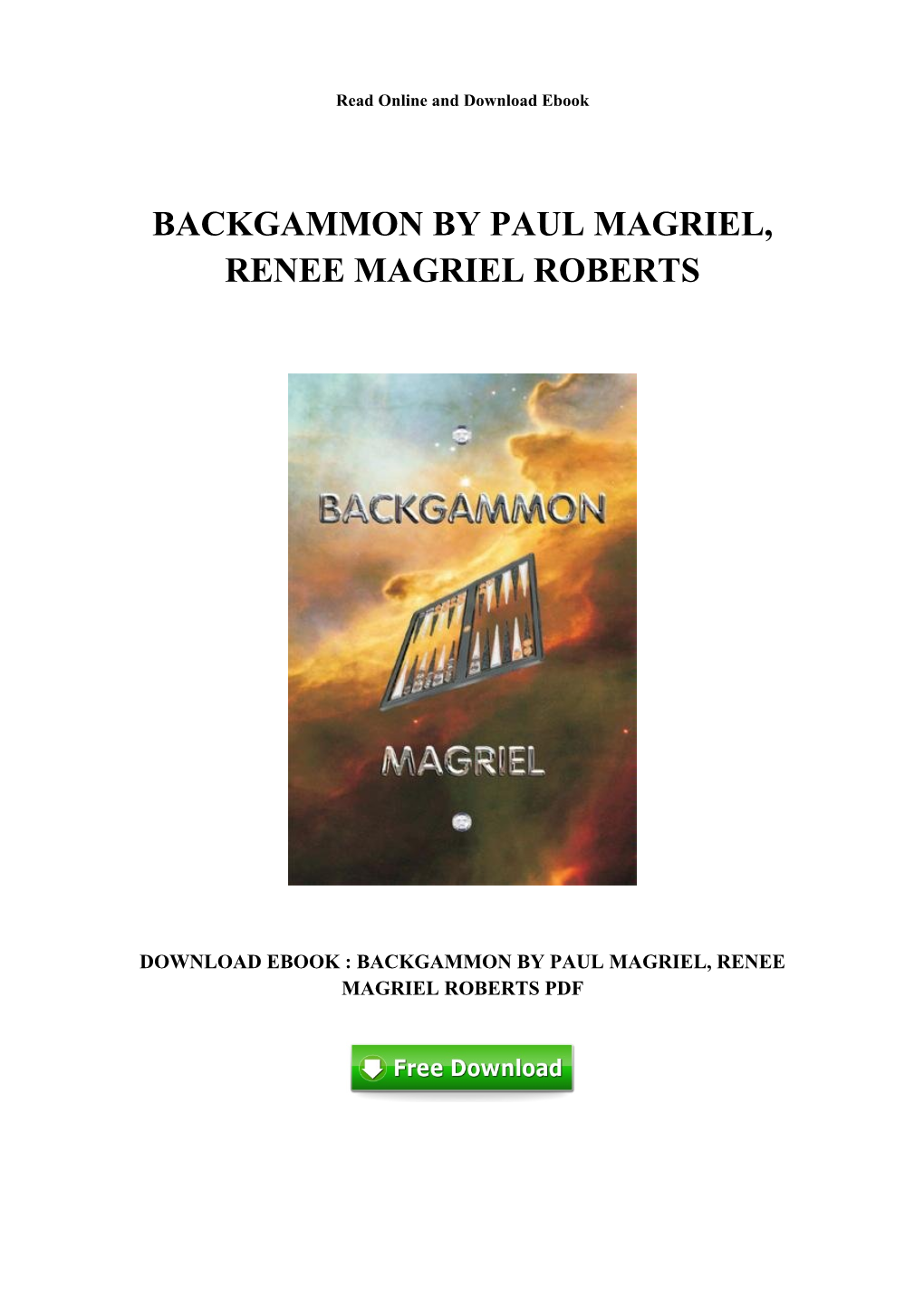 PDF Download Backgammon by Paul Magriel, Renee Magriel Roberts