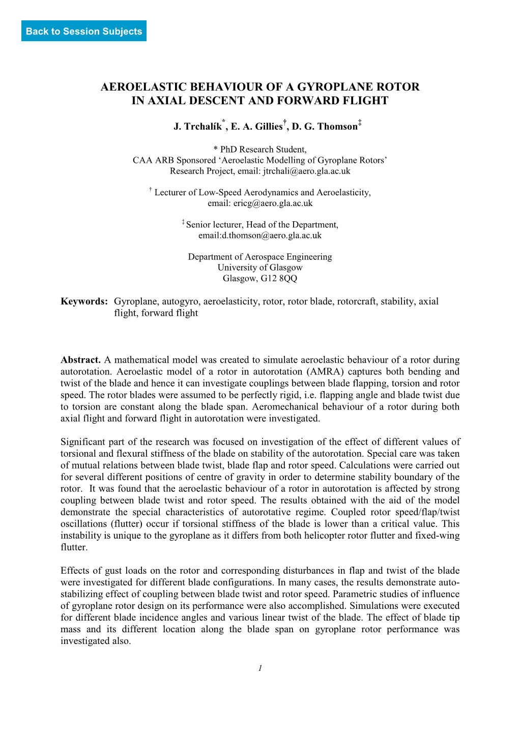 Dy02 Aeroelastic Behaviour of a Gyroplane Rotor In