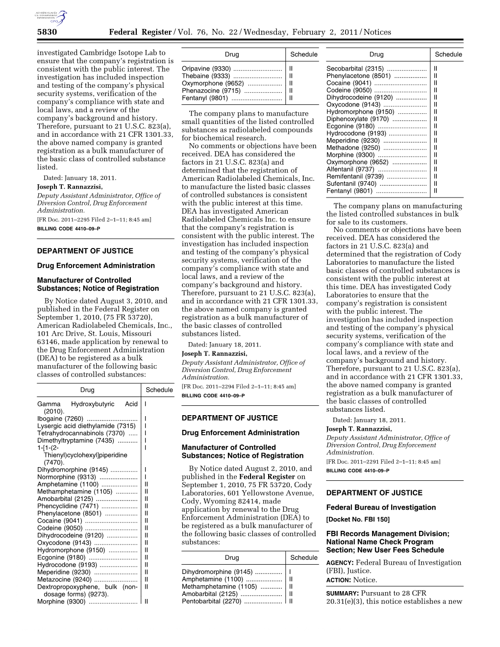 Federal Register/Vol. 76, No. 22/Wednesday, February 2, 2011