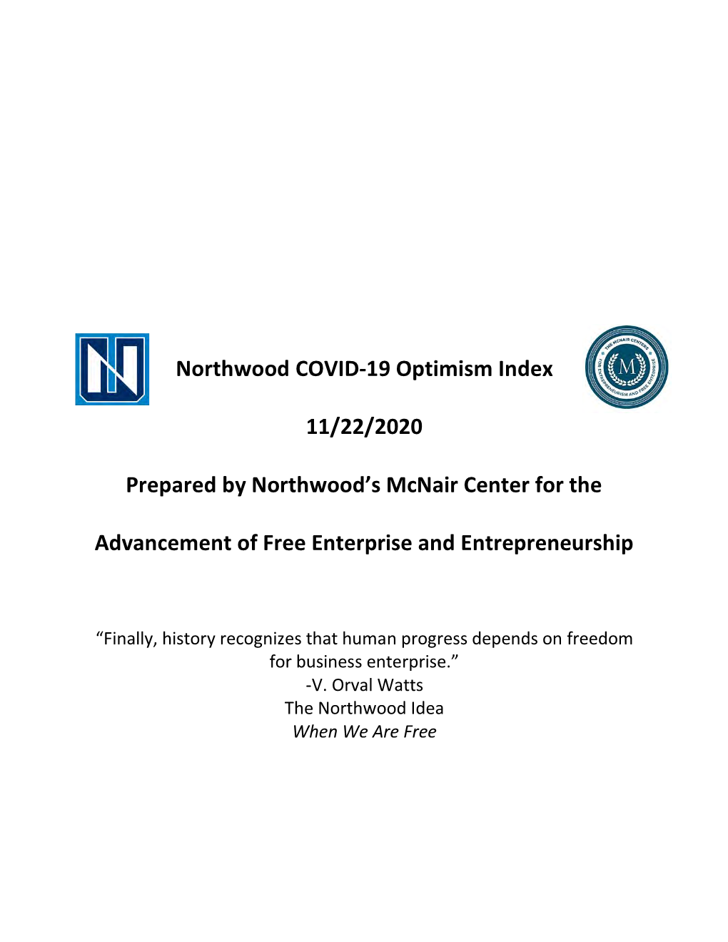 Northwood COVID-19 Optimism Index 11/22/2020 Prepared By