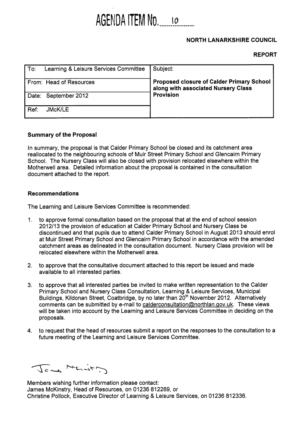 NORTH LANARKSHIRE COUNCIL REPORT I Subject