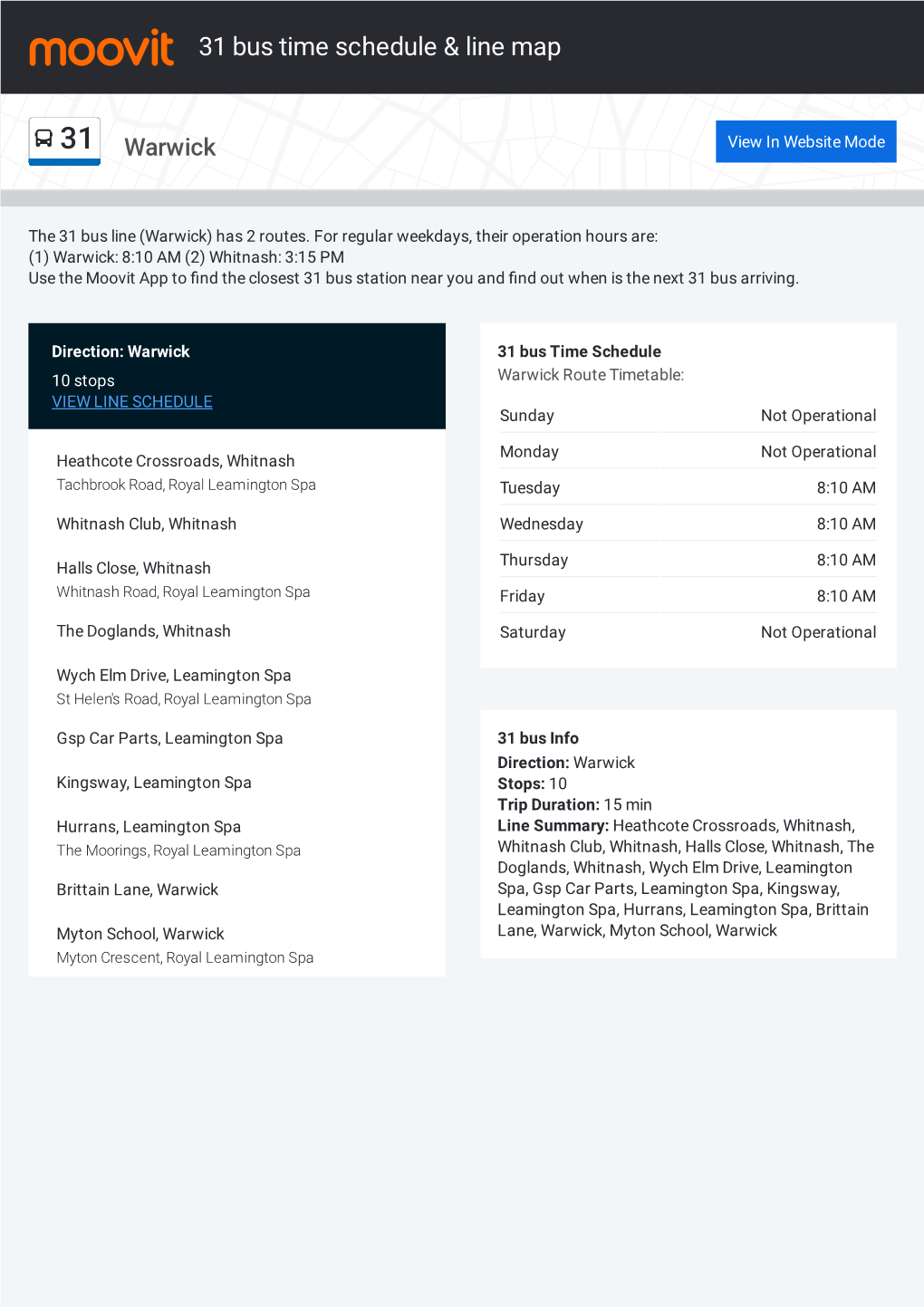 31 Bus Time Schedule & Line Route