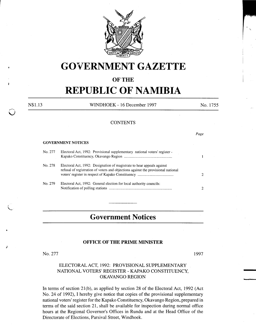 Government Gazette Republic of Namibia