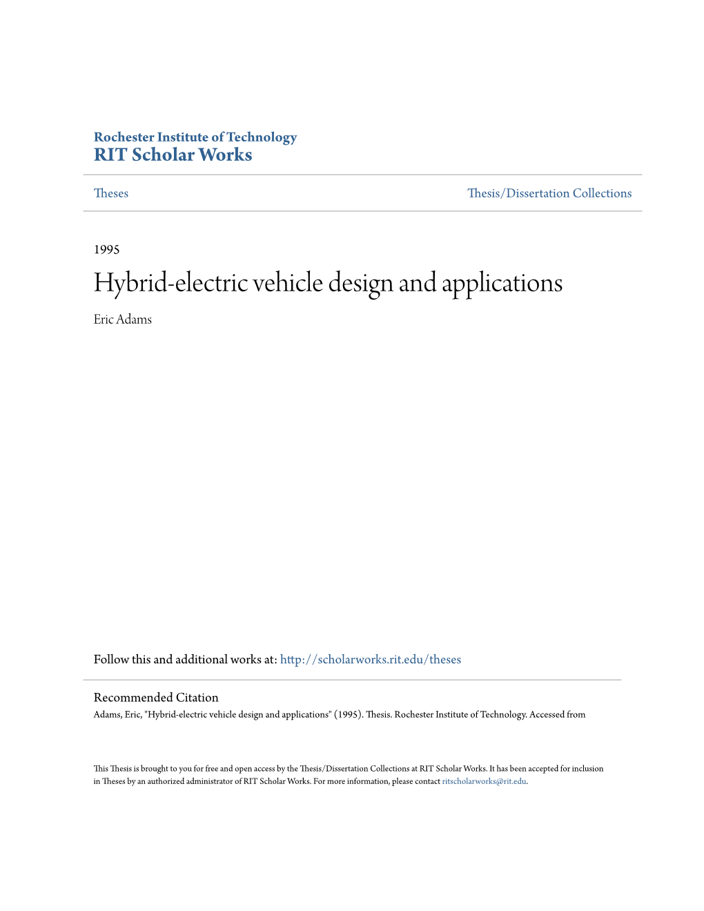 Hybrid-Electric Vehicle Design and Applications Eric Adams