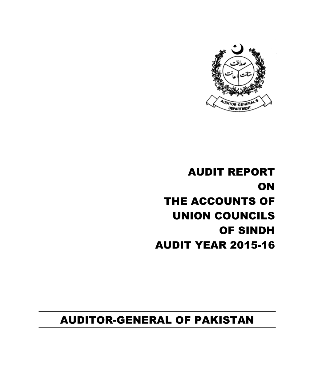 Audit Report on the Accounts of Union Councils of Sindh Audit Year 2015-16