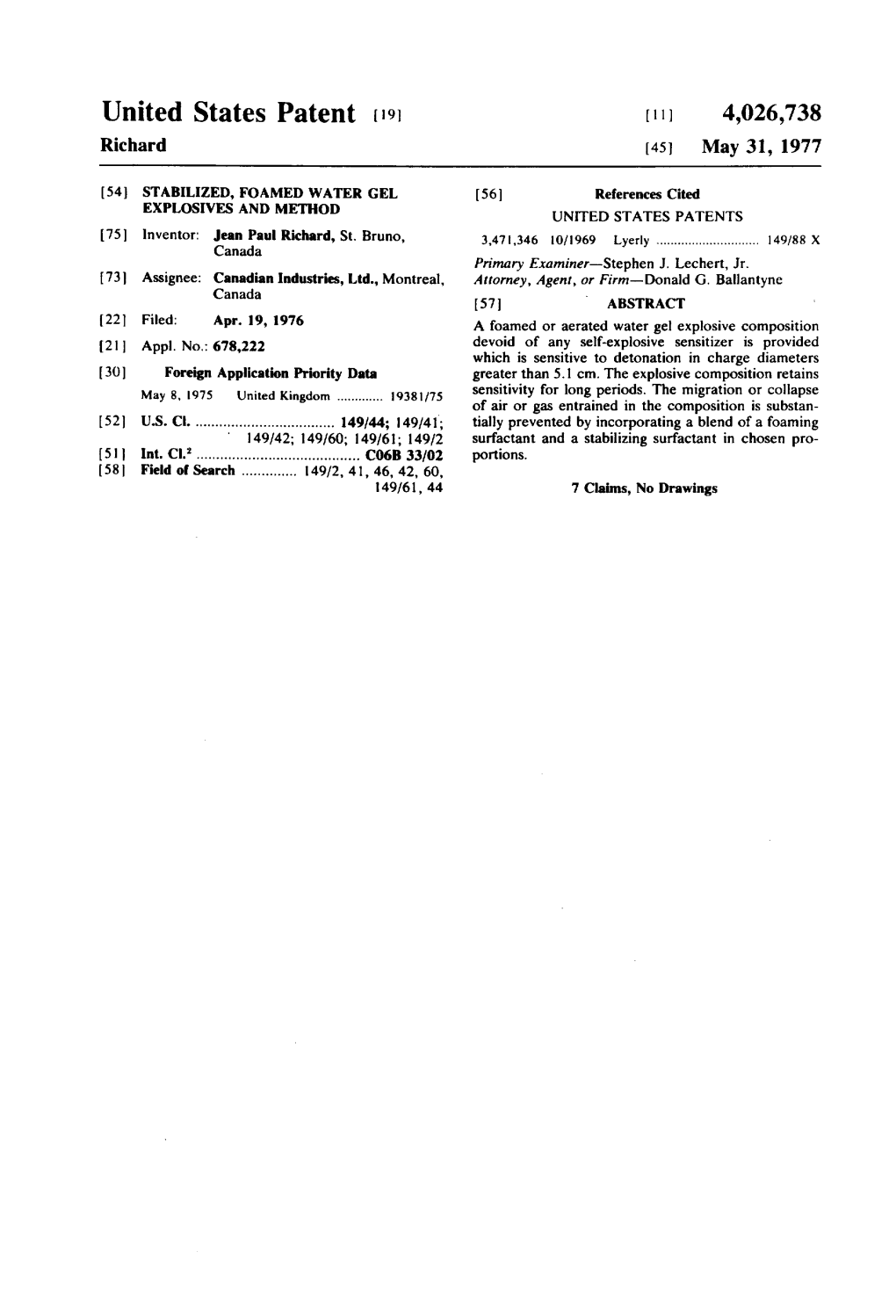 United States Patent (19) 11) 4,026,738 Richard (45 May 31, 1977