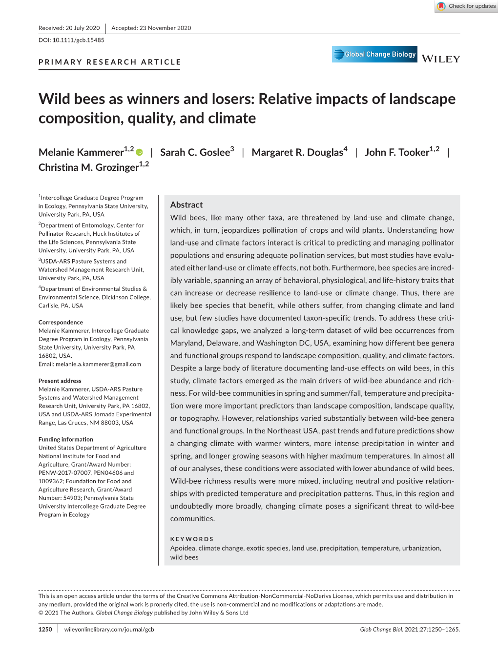 Wild Bees As Winners and Losers: Relative Impacts of Landscape Composition, Quality, and Climate