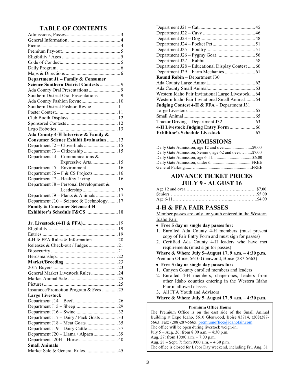 Table of Contents Admissions Advance