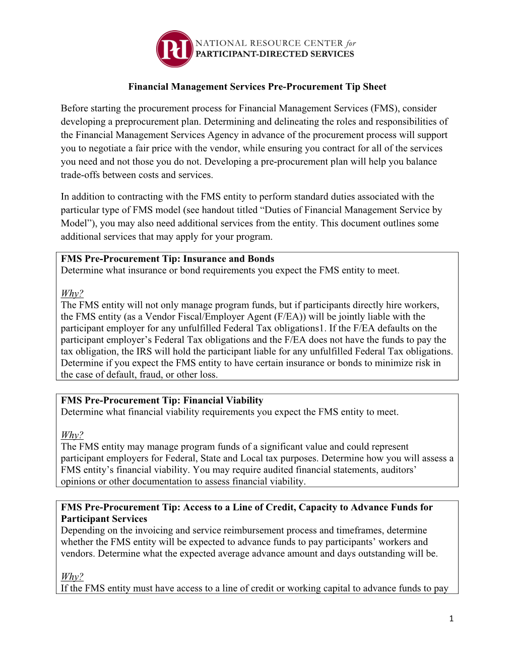 Financial Management Services Pre-Procurement Tip Sheet Before