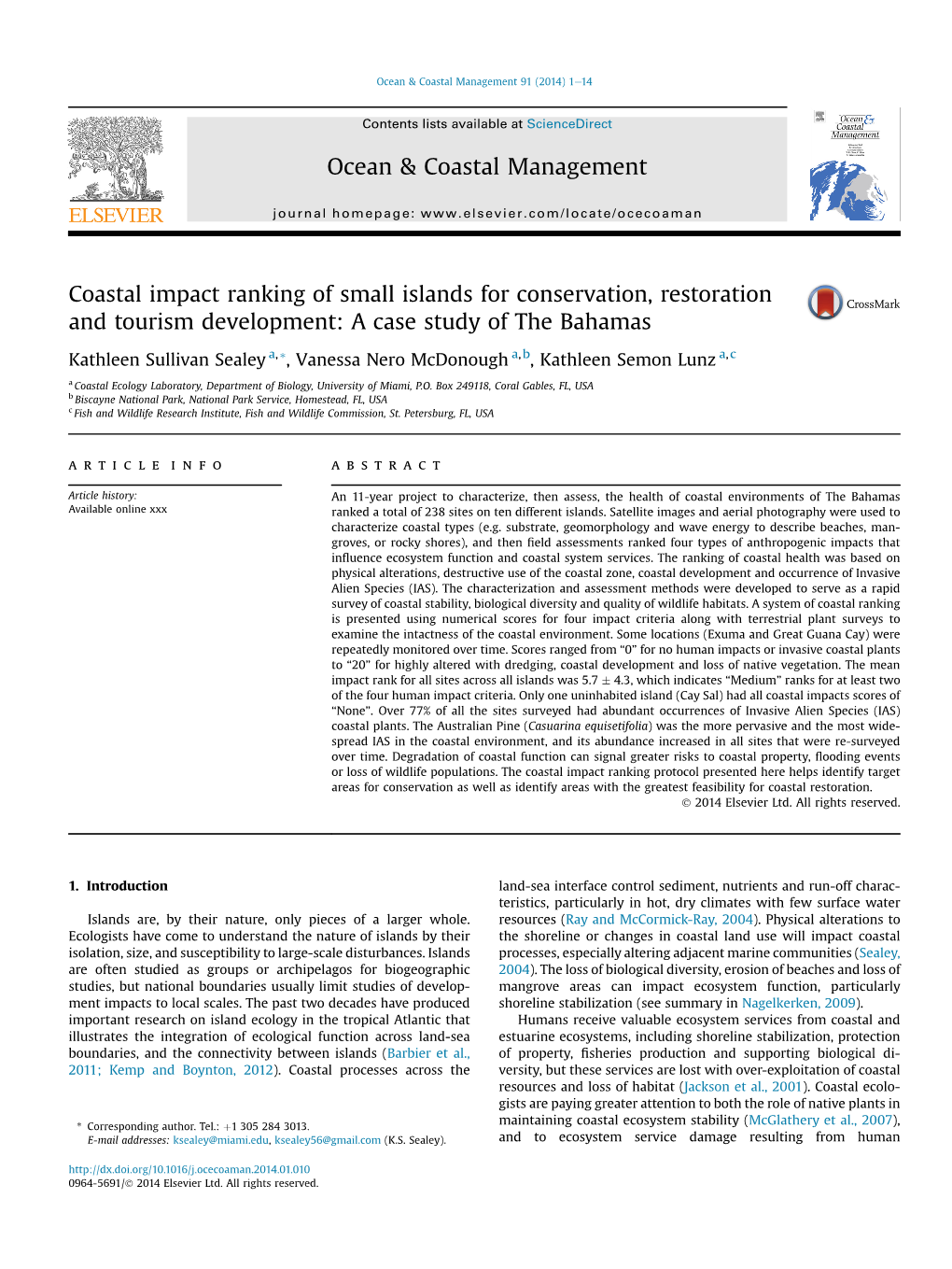 Sealey Et Al 2014 Coastal Impact Ranking of Small Islands For