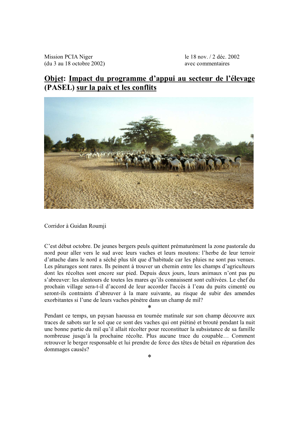 Impact Du Programme D'appui Au Secteur De L'élevage (PASEL)