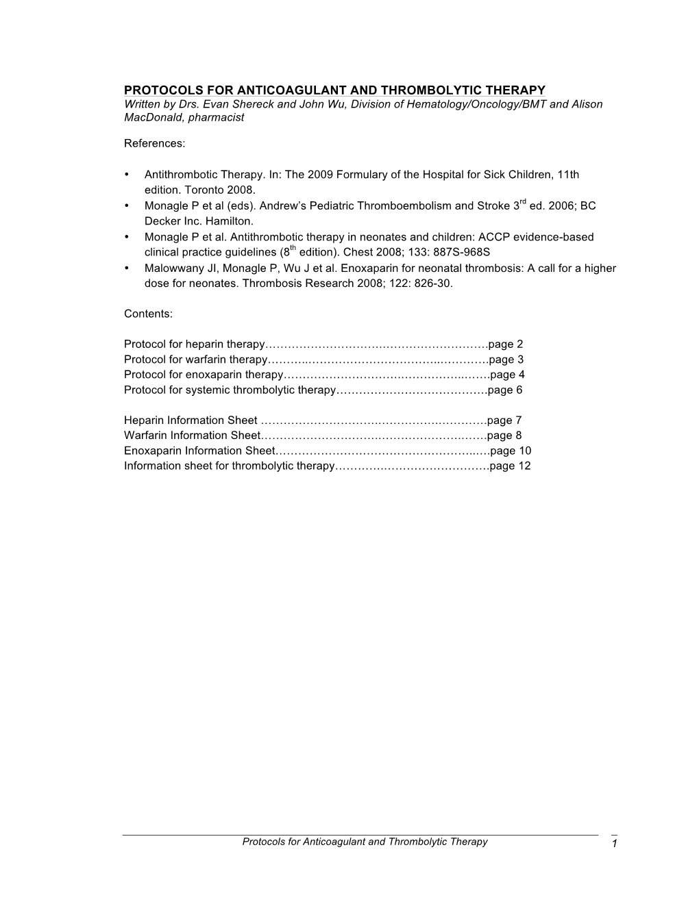 Protocols for Anticoagulant and Thrombolytic Therapy Mar 2020