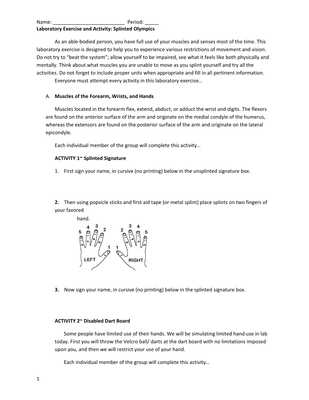 Laboratory Exercise and Activity: Splinted Olympics