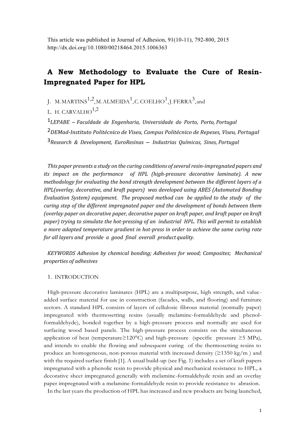 A New Methodology to Evaluate the Cure of Resin- Impregnated Paper for HPL