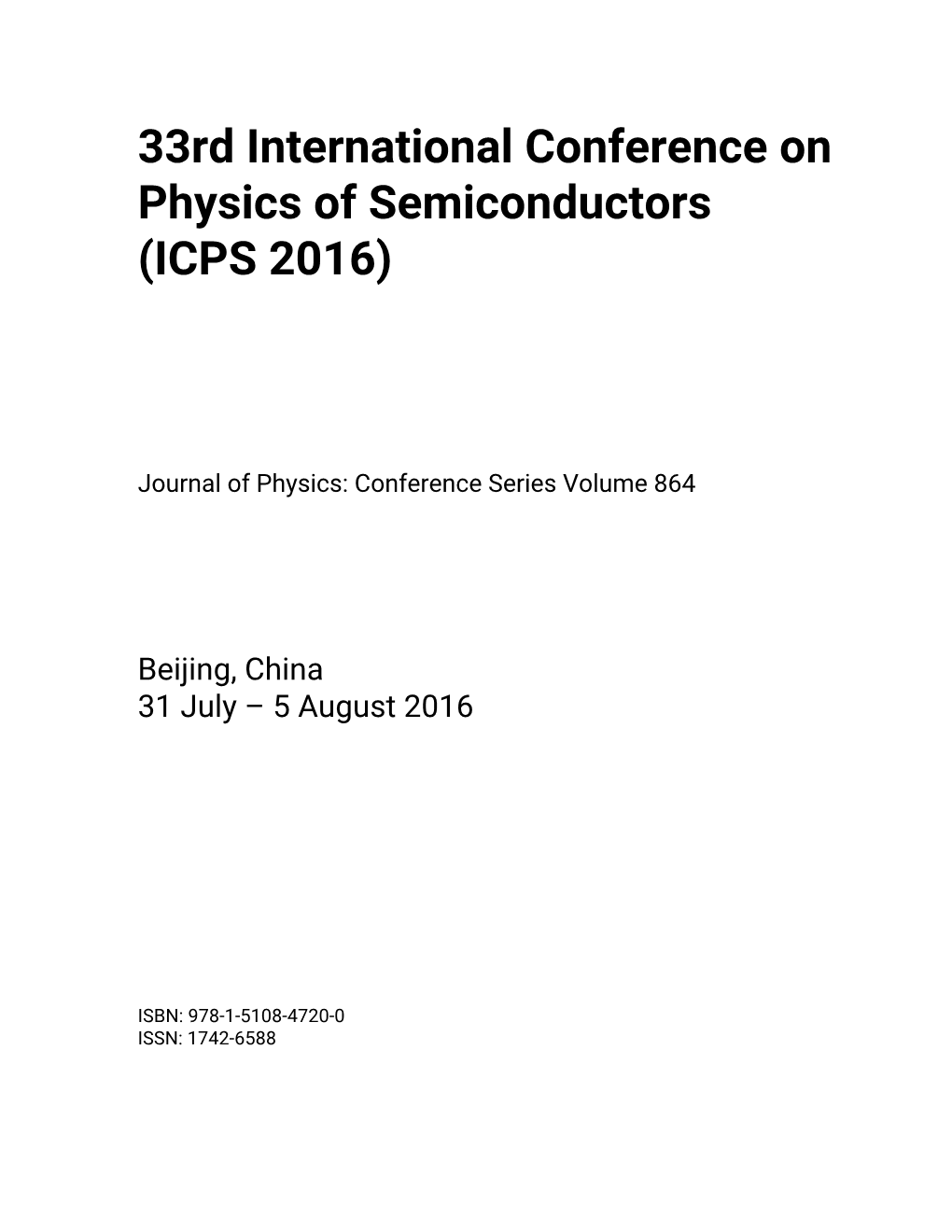 33Rd International Conference on Physics of Semiconductors