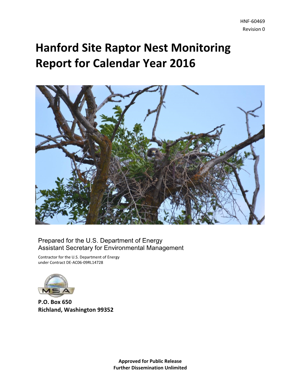 Hanford Site Raptor Nest Monitoring Report for Calendar Year 2016