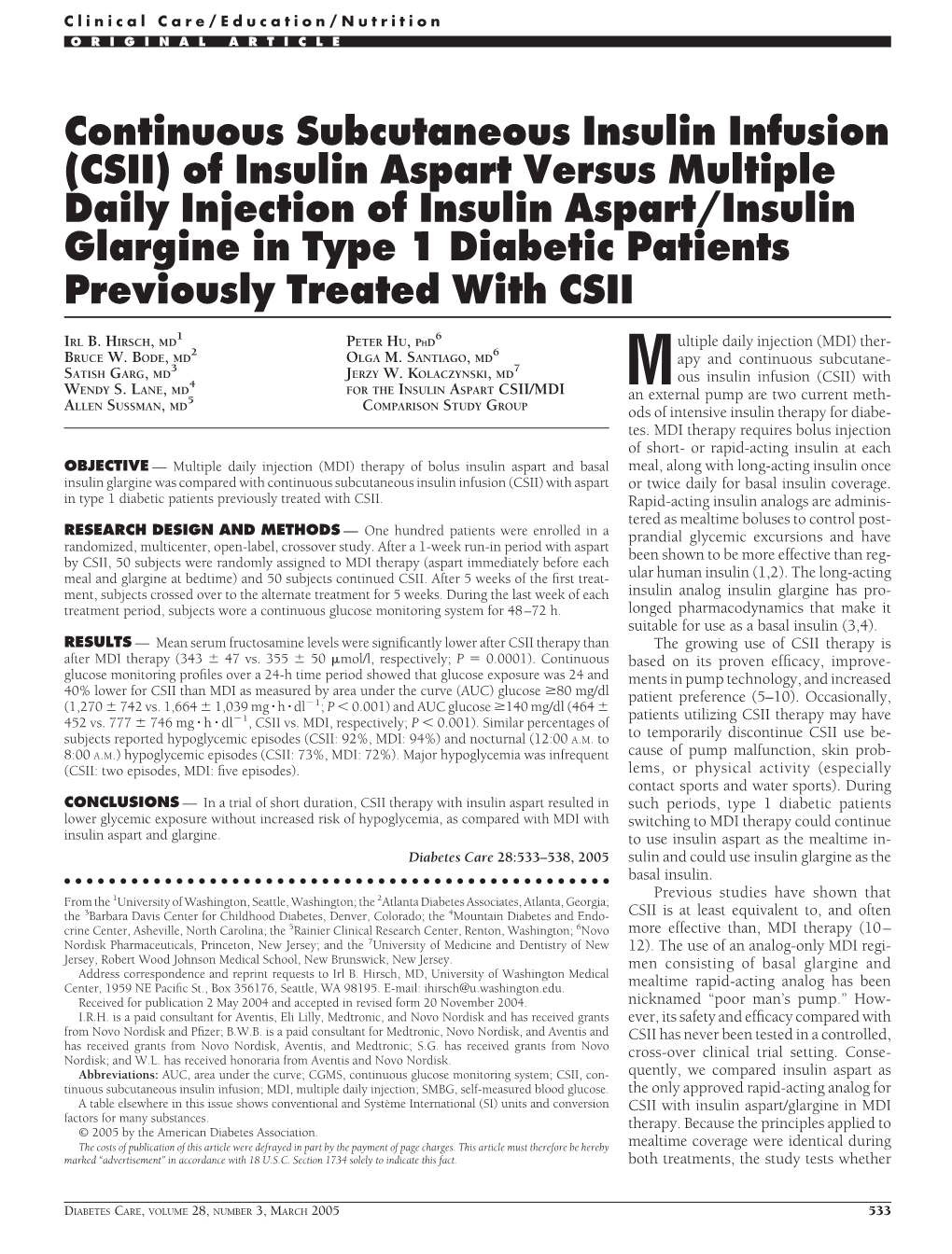 Continuous Subcutaneous Insulin Infusion