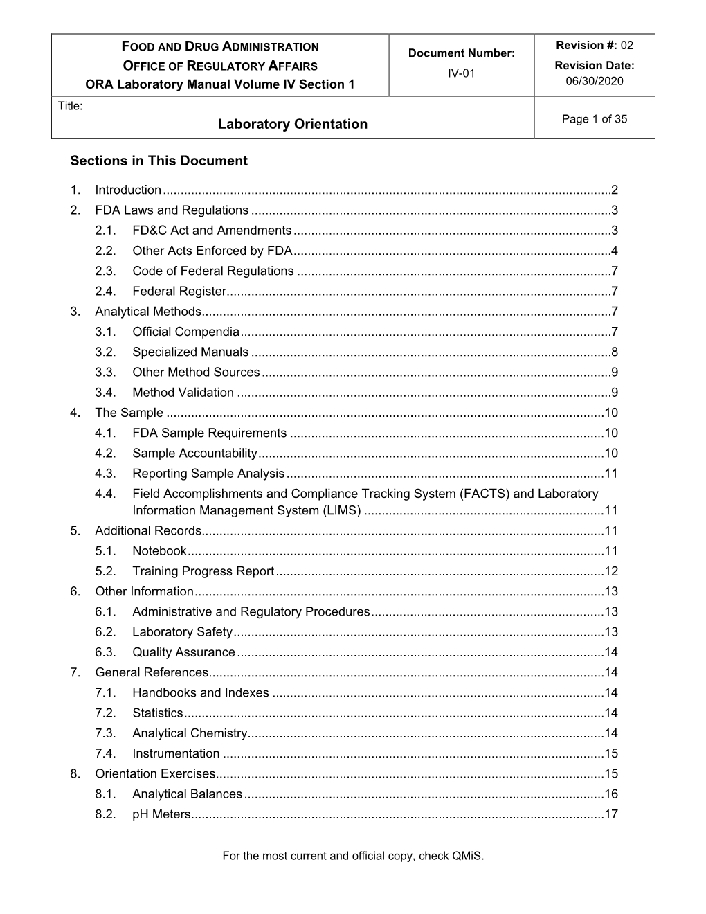 ORA Laboratory Manual Volume IV Section 1 06/30/2020 Title: Laboratory Orientation Page 1 of 35