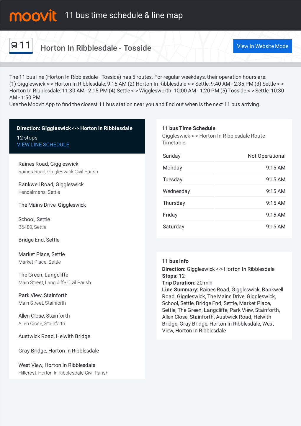 11 Bus Time Schedule & Line Route