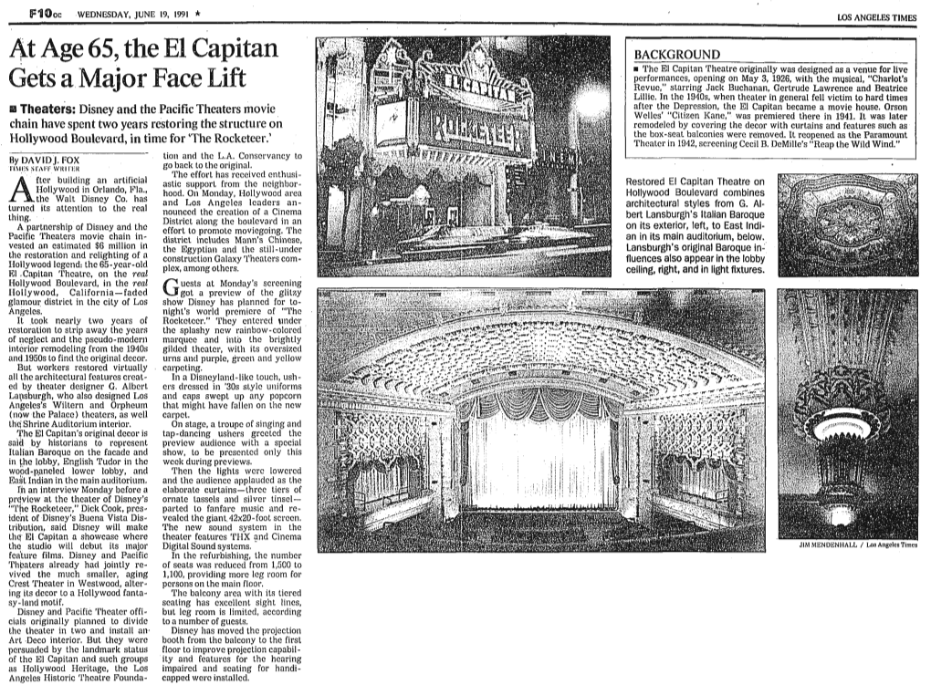 Los Angeles Times (19 June 1991): El Capitan Theatre, Hollywood