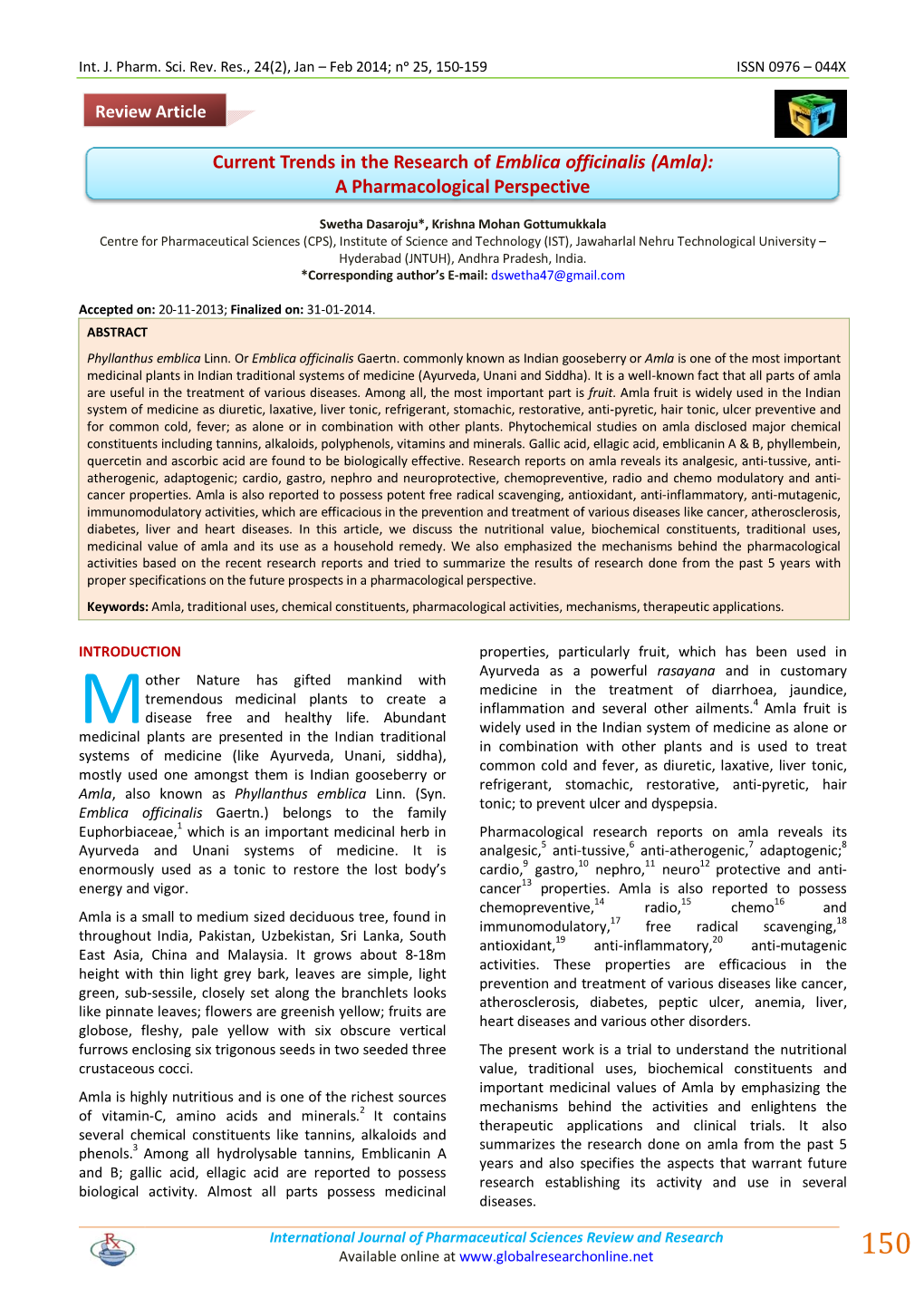 Current Trends in the Research of Emblica Officinalis (Amla): a Pharmacological Perspective