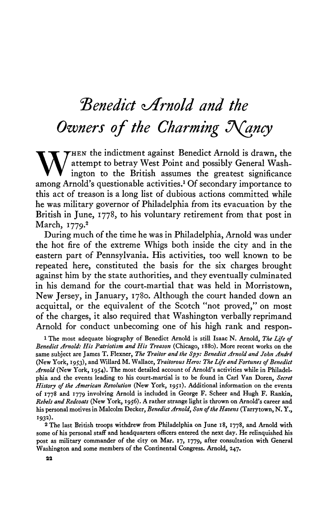 Benedict ^Arnold and the Owners of the Charming ?A(Ancy