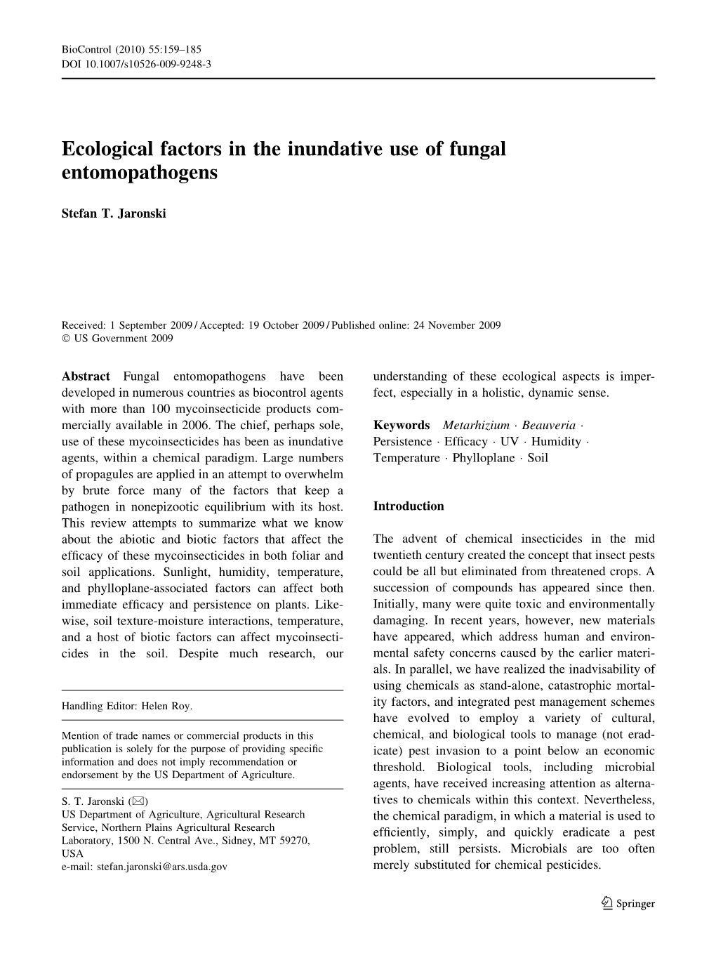 Ecological Factors in the Inundative Use of Fungal Entomopathogens