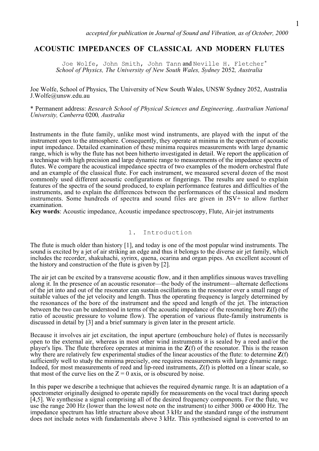 Acoustic Impedance of Classical and Modern Flutes