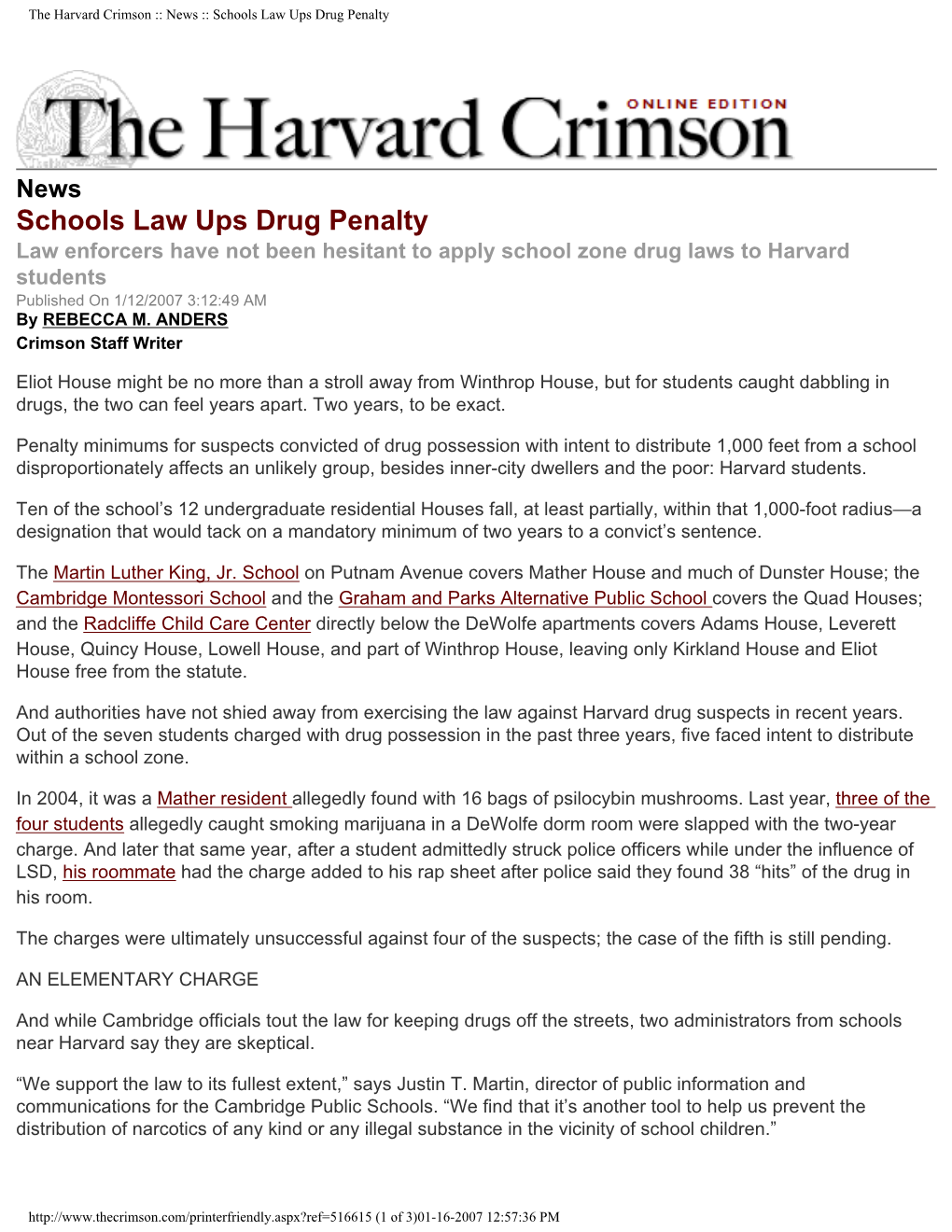 The Harvard Crimson :: News :: Schools Law Ups Drug Penalty