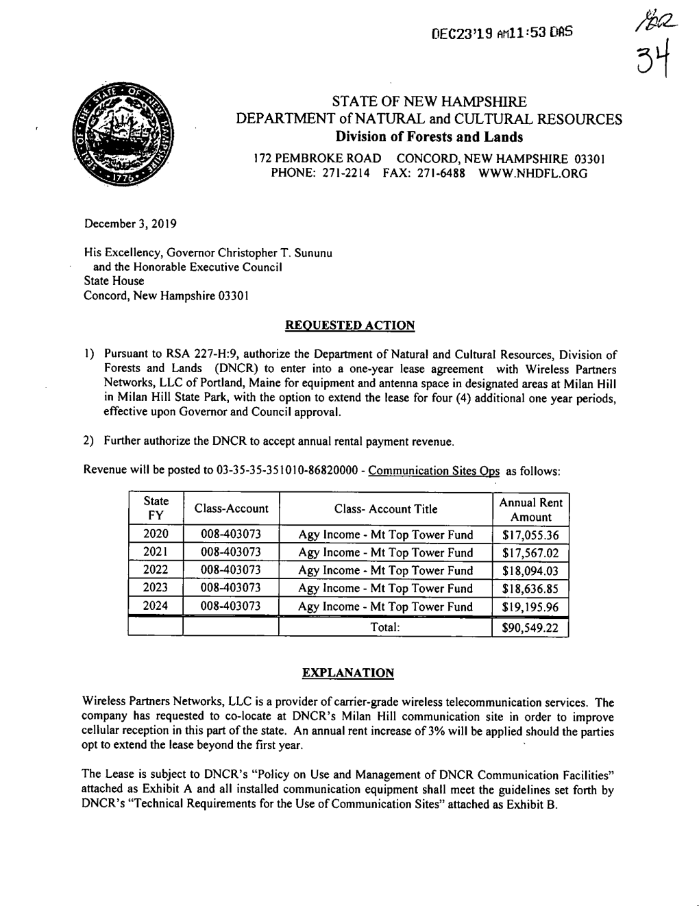 DEC23'19 Am11'53 Dfts in Milan Hill State Park, with the Option to Extend the Lease for Four