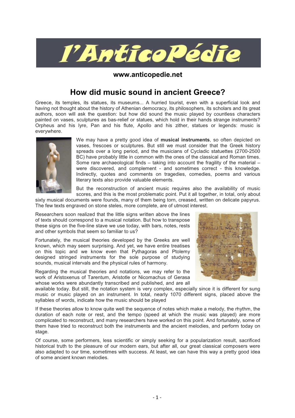 Music of Ancient Greece & Music of Greek Antiquity