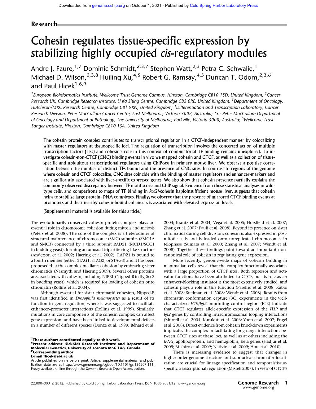 Cohesin Regulates Tissue-Specific Expression by Stabilizing Highly Occupied Cis-Regulatory Modules