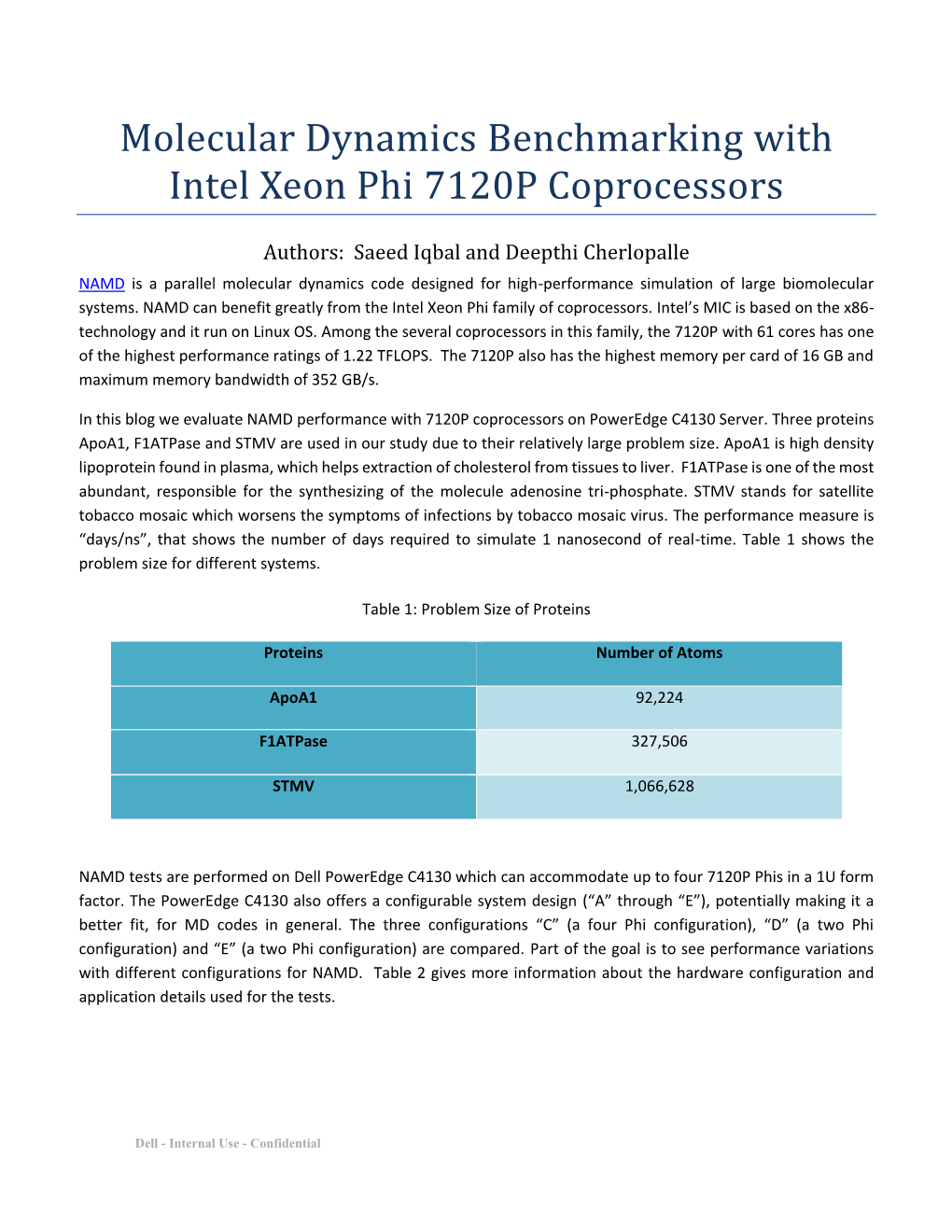 Molecular Dynamics Benchmarking with Intel Xeon Phi 7120P Coprocessors