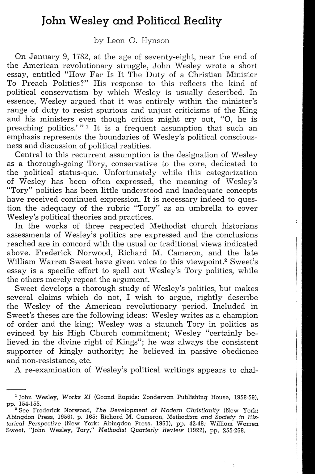 John Wesley and Political Reality