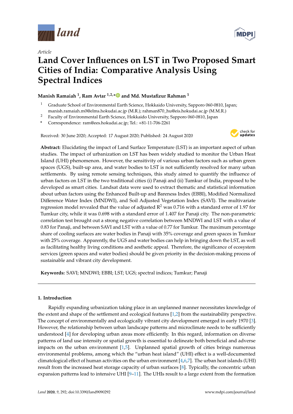 Land Cover Influences on LST in Two Proposed Smart Cities of India