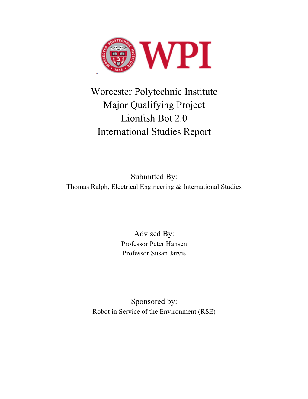 Worcester Polytechnic Institute Major Qualifying Project Lionfish Bot 2.0 International Studies Report