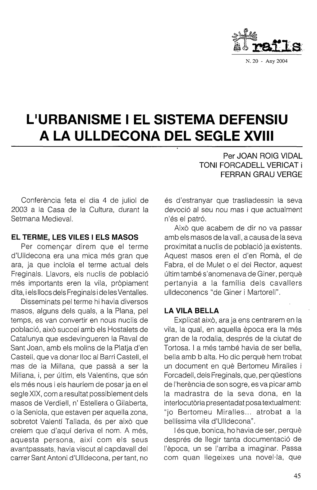 L'urbanisme I El Sistema Defensiu a La Ulldecona Del Segle Xviii