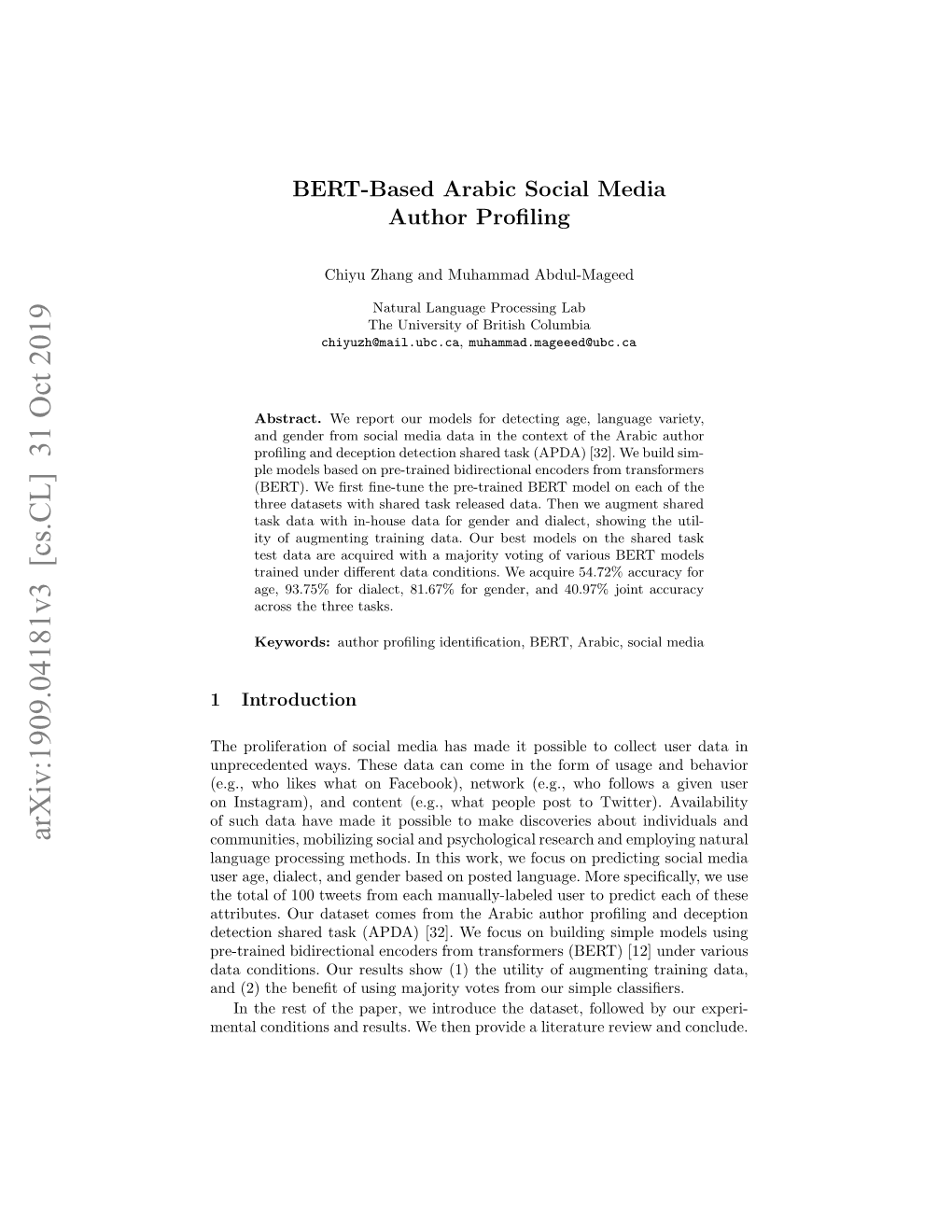 BERT-Based Arabic Social Media Author Profiling