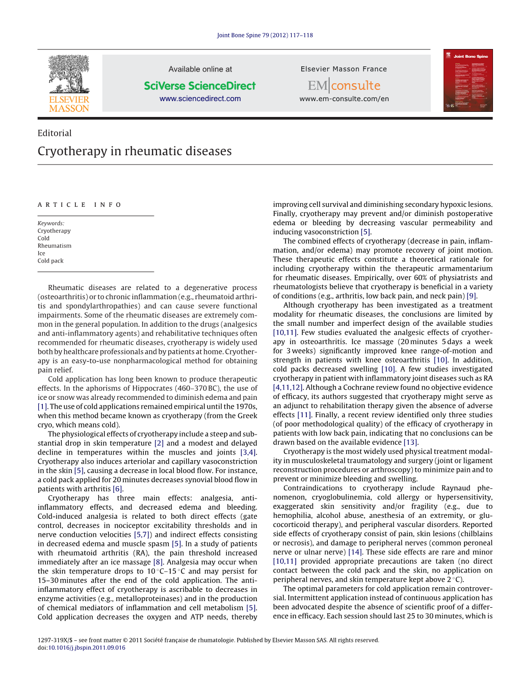 Cryotherapy in Rheumatic Diseases