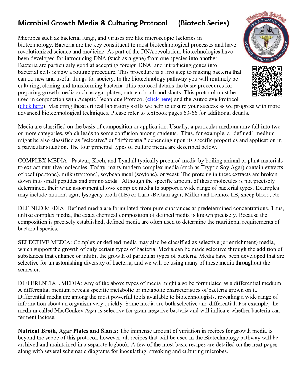 Microbial Growth Media & Culturing Protocol