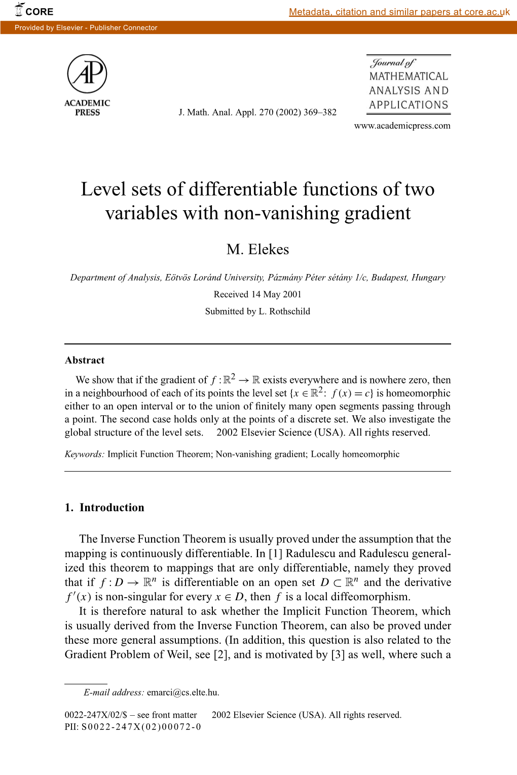 Level Sets of Differentiable Functions of Two Variables with Non-Vanishing Gradient