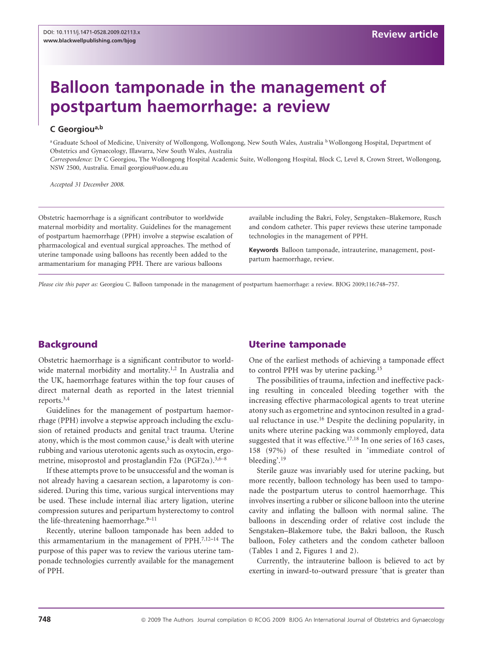 Balloon Tamponade in the Management of Postpartum Haemorrhage: a Review