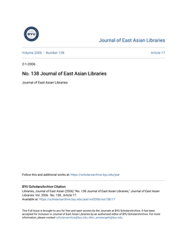 No. 138 Journal of East Asian Libraries